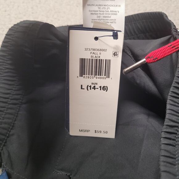 Polo Ralph Lauren Pants Youth Large 14-16 Black Elastic Waist Stretch Drawstring - Picture 8 of 8